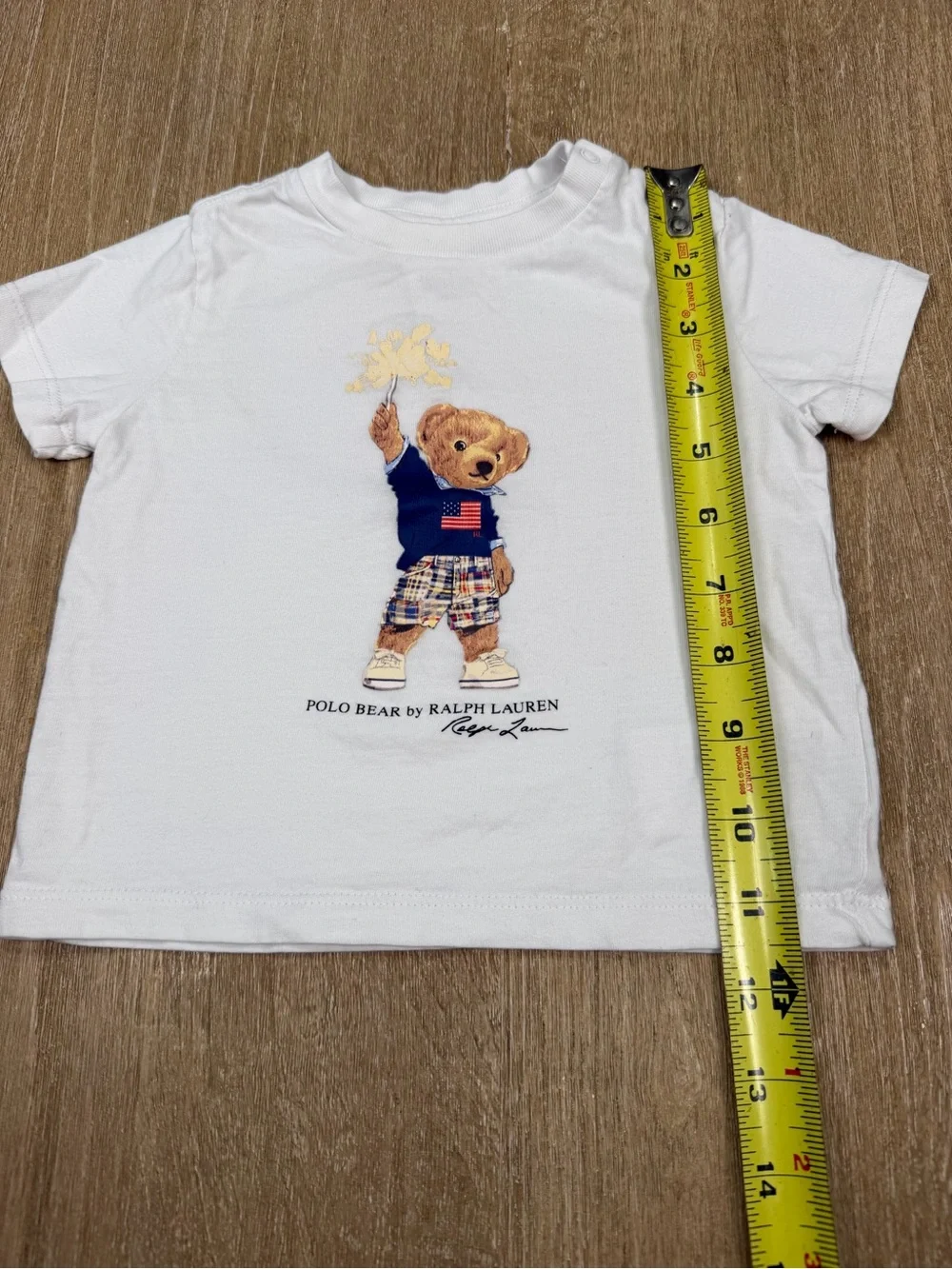Ralph Lauren White Polo “Sparkler Bear” Graphic Tee for baby